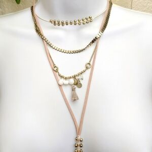 Lucky Brand Gold Toned and Mauve Pink Layered Necklace